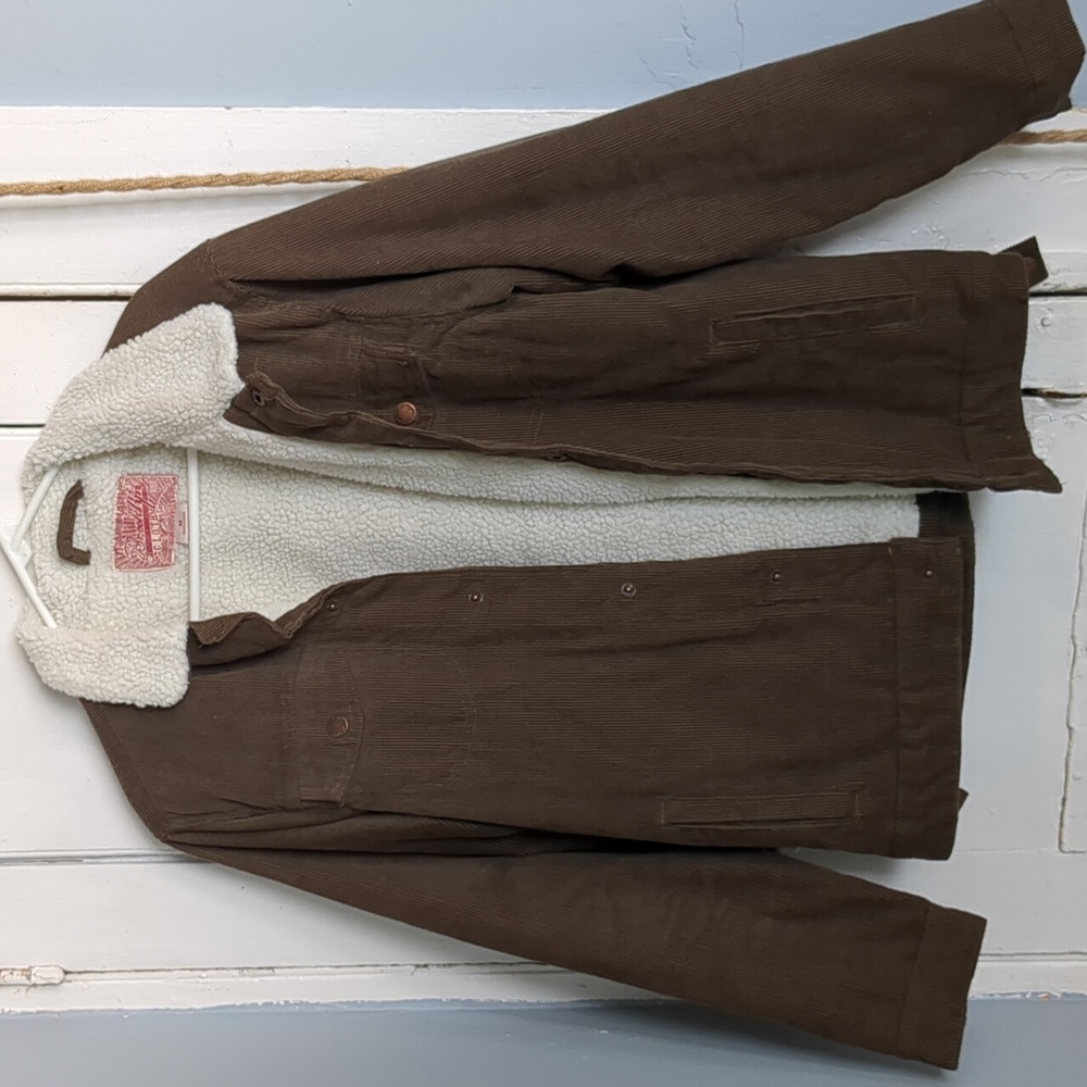 Chocolate brown corduroy jacket size M warm fleece interior